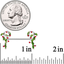 14G 5/8 Pink CZ Gem Candy Cane Holly Christmas Nipple Ring Set