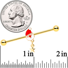 14G Gold Tone Santa Star Christmas Dangle Industrial Barbell 38mm