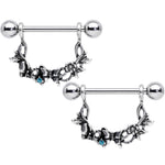 14G 9/16 Aqua Gem Abstract Bow Butterfly Dangle Nipple Ring Set