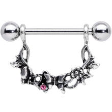 14G 9/16 Pink Gem Abstract Bow Butterfly Dangle Nipple Ring Set