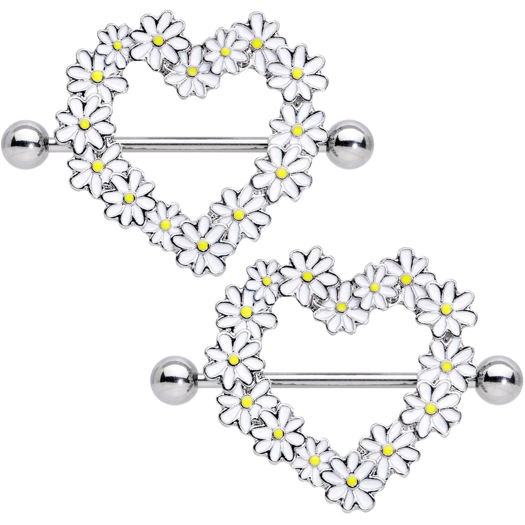 14G 13/16 Daisy Flower Heart Valentines Nipple Shield Set