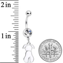 Clear Gem White Sitting Dog Dangle Belly Ring