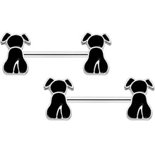 14G 9/16 Black Sitting Dog Barbell Nipple Ring Set