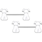 14G 9/16 White Sitting Dog Barbell Nipple Ring Set