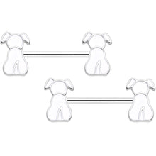 14G 9/16 White Sitting Dog Barbell Nipple Ring Set