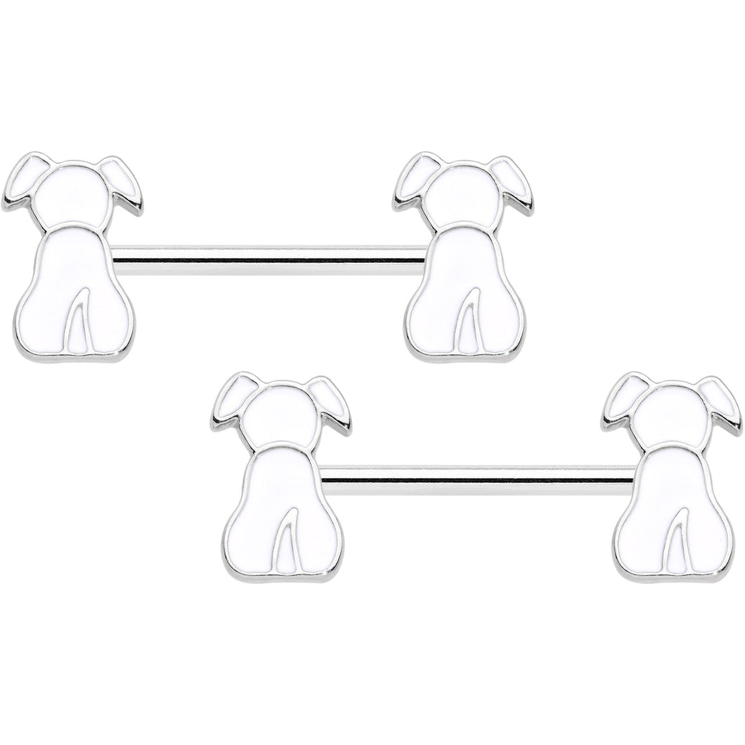 14G 9/16 White Sitting Dog Barbell Nipple Ring Set