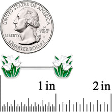 14G 9/16 White Spring Tulip Flowers Barbell Nipple Ring Set