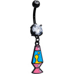 Clear CZ Gem Black Retro Lava Lamp Dangle Belly Ring