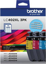 New, Pre-Owned - Brother LC402XL High Yield Cyan, Magenta and Yellow Ink Cartridges(3-Pack)