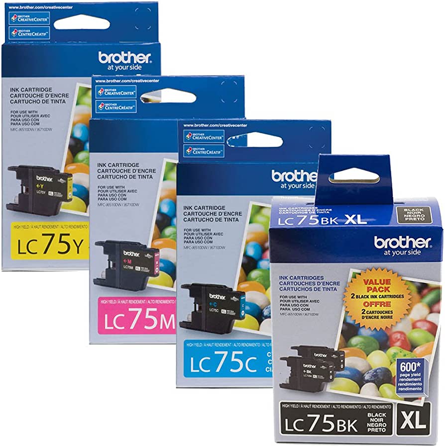 New, Pre-Owned - Brother LC75 Black, Cyan, Magenta, Yellow Ink Cartridges