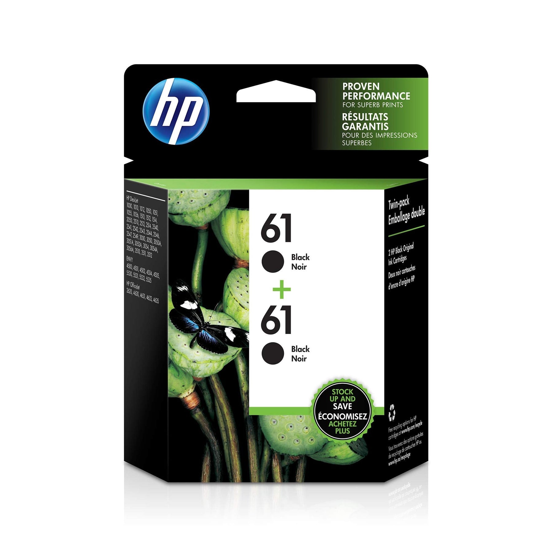 New, Pre-Owned - HP 61 (CH561WN) Black Ink Cartridge- 2 Pack