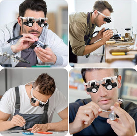 2-LED Head-Mounted Magnifier Glasses – 8x/15x/23x with Repair Light