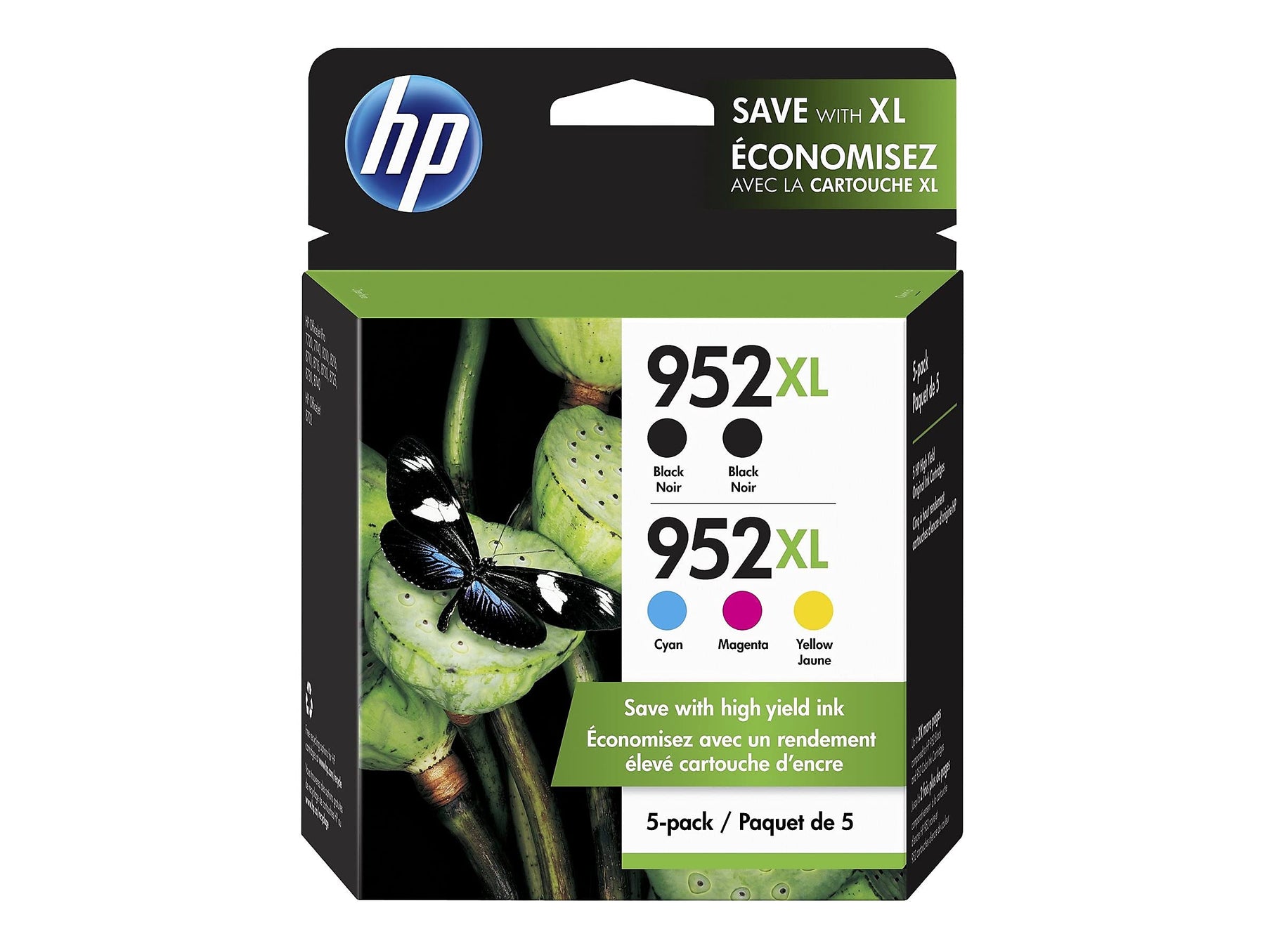 New, Pre-Owned - HP 952XL 2 Black, Cyan, Magenta, Yellow Ink Cartridge - 5 Pack