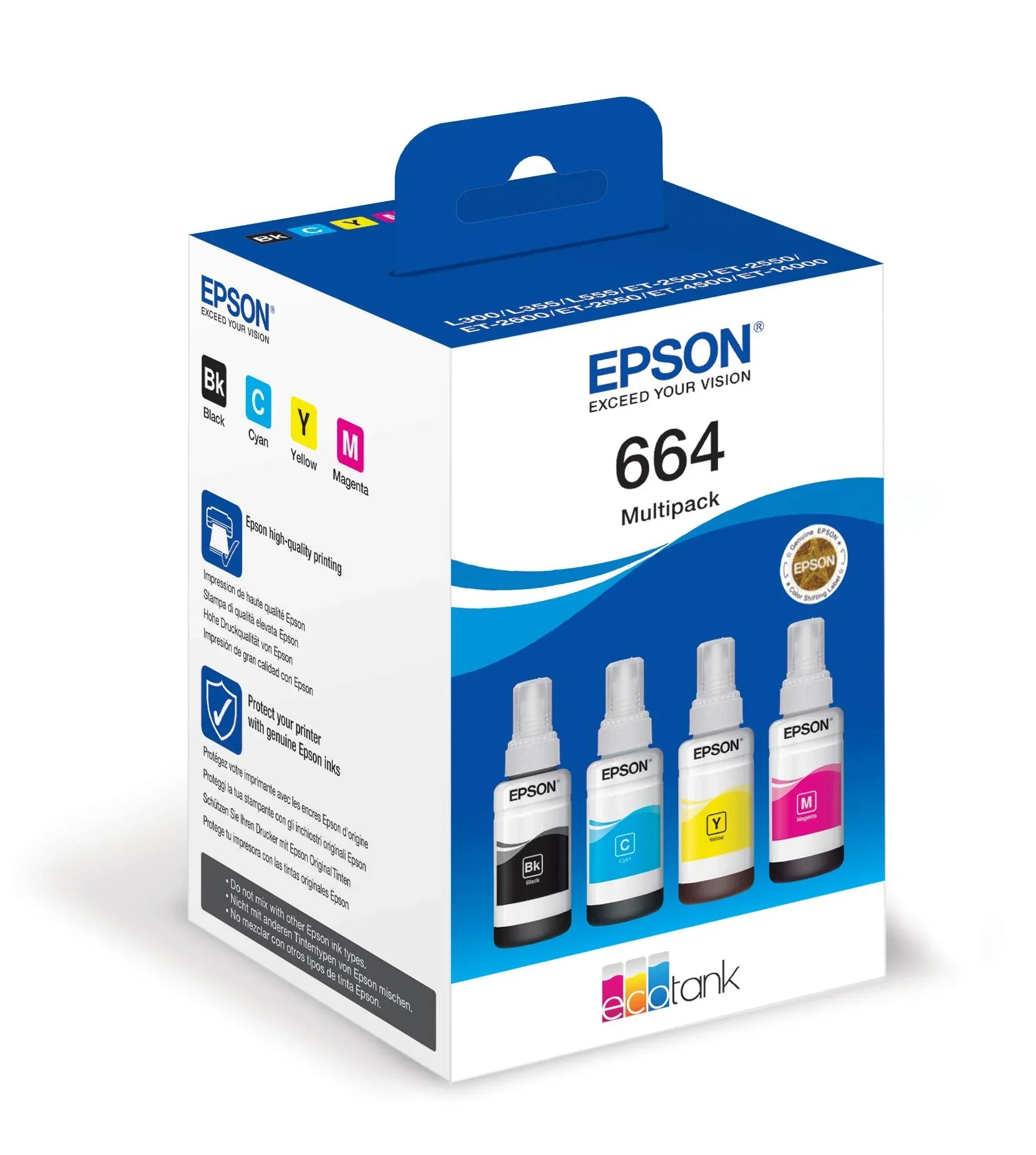 New, Pre-Owned - Epson (T664) Ultra High-Yield Multi-Color 4-Pack Ink Bottle, C13T664640