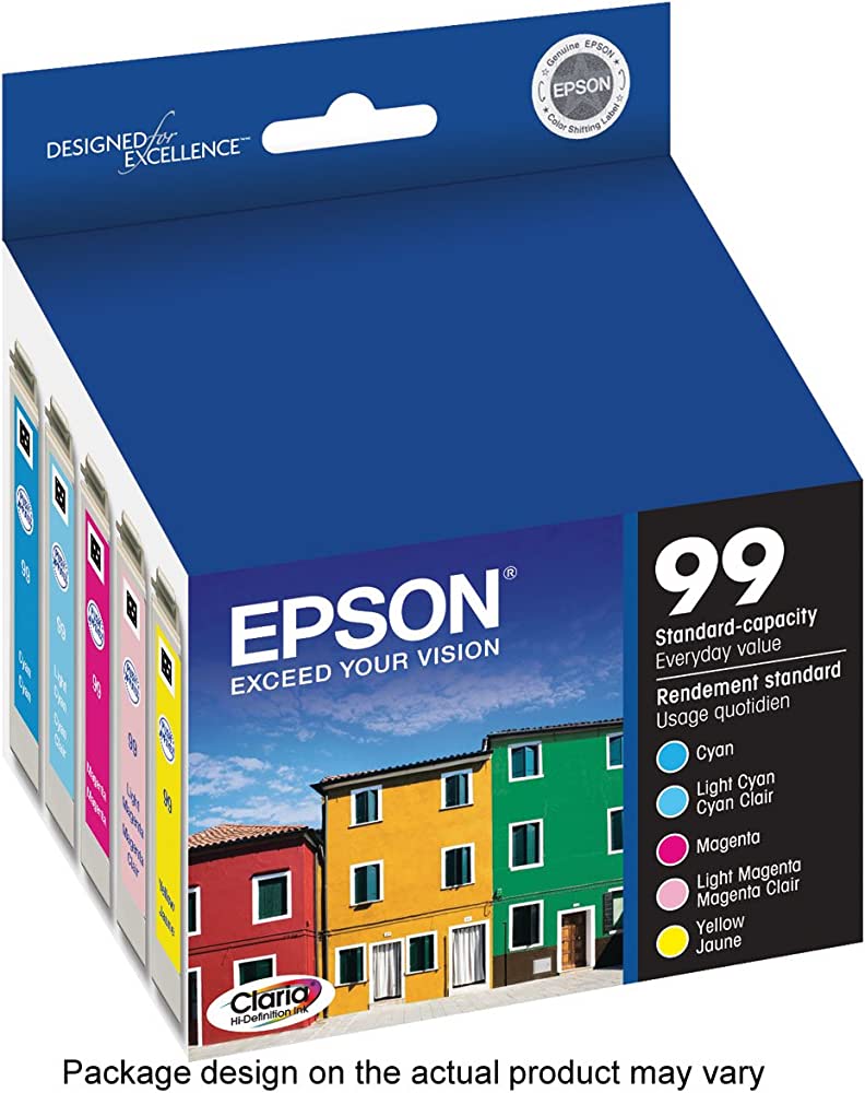 New, Pre-Owned - Epson T099 Cyan, Light Cyan, Magenta, Light Magenta & Yellow Ink Cartridges-5 Pack