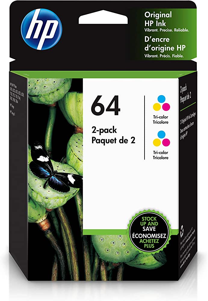 New, Pre-Owned - HP 64 (N9J89AN) Tri-Color Ink Cartridge- 2 Pack