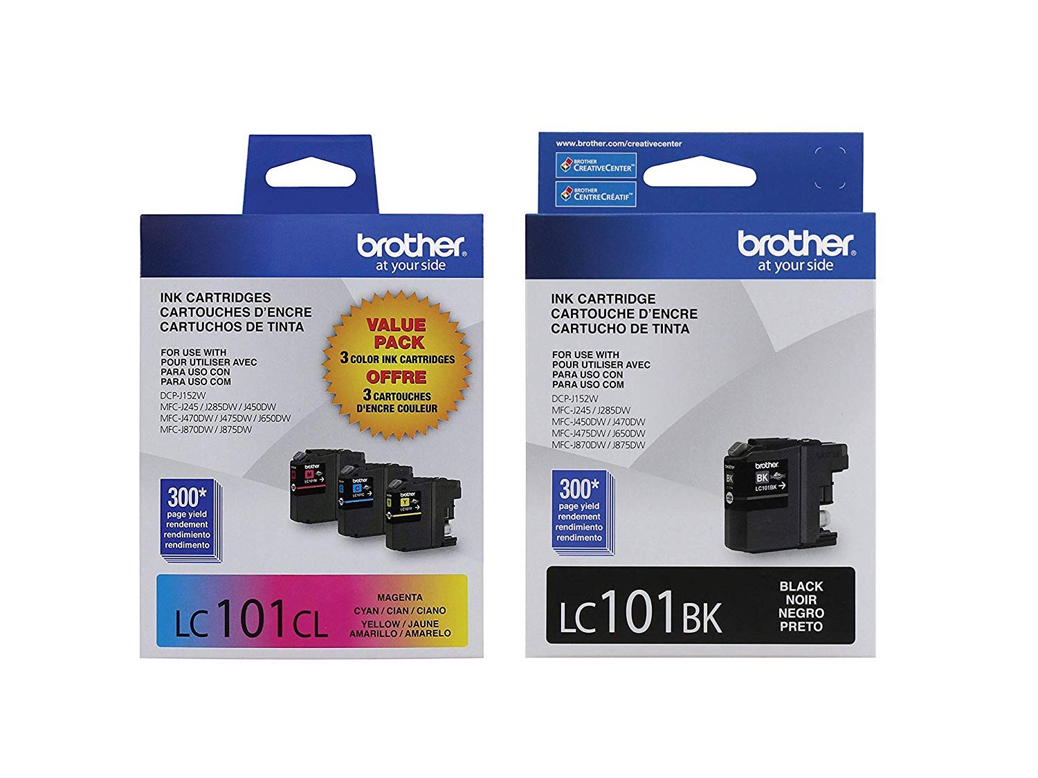 New, Pre-Owned - Brother LC101 Black, Cyan, Magenta, Yellow Ink Cartridges