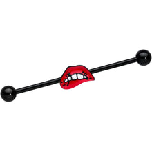 14G Black Red Sneering Bite Lips Industrial Barbell 38mm