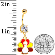 Clear CZ Gem Gold Tone Turkey Time Thanksgiving Dangle Belly Ring