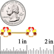 14G 9/16 Gold Tone Turkey Thanksgiving Barbell Nipple Ring Set
