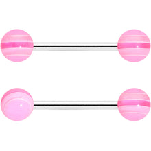 Clear Gem Rose Gold Tone Pink Heart Matte Barbell Tongue Ring Set of 4