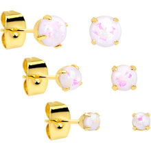 20G White Faux Opal Gold Tone 3mm to 5mm Stud Earrings Set of 3