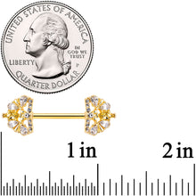 14G 9/16 Clear CZ Gem Gold Tone Lavish Crown Nipple Ring Set