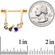 14G 9/16 Clear CZ Gem Gold Tone Lovely Bee Dangle Nipple Ring Set