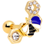 16G 1/4 Clear CZ Gem Gold Hue Lovely Bee Cartilage Tragus Earring
