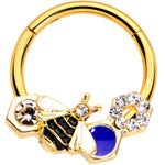 16G 3/8 Clear CZ Gem Gold Tone Lovely Bee Hinged Segment Ring