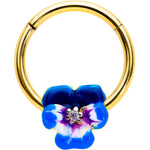 16G 3/8 Clear CZ Gem Gold Tone Spring Flower Hinged Segment Ring