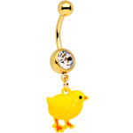 Clear Gem Gold Tone Yellow Easter Chick Dangle Belly Ring
