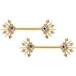 14G 5/8 Clear CZ Gem Gold Hue Elegant Crest Barbell Nipple Ring Set