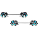 14G 9/16 Aqua Orb Curvy Elephant Barbell Nipple Ring Set