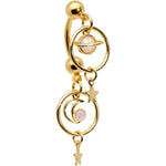 White Synthetic Opal Gold Tone Saturn Moon Double Mount Belly Ring