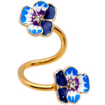 Clear Gem Gold Tone Blue Spring Flower Spiral Twister Belly Ring