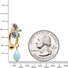 Gold Tone White Blue Flower Bauble Dangle Top Mount Belly Ring