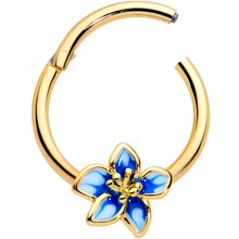 16G 3/8 Gold Tone White Blue Flower Hinged Segment Ring