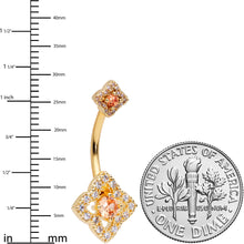Yellow Clear CZ Gem Gold Tone Rhombus Royale Double Mount Belly Ring