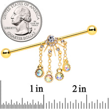 14G Clear CZ Gem Gold Tone Elegant Dangle Industrial Barbell 38mm