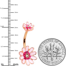 Clear Gem Rose Gold Tone Pink Flower Double Mount Belly Ring