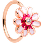 20G 5/16 Clear Gem Rose Gold Tone Pink Flower Nose Hoop