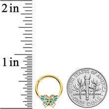 16G 3/8 Gold Tone Green Inlay Butterfly Hinged Segment Ring