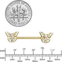 14G 9/16 Clear CZ Gem Gold Tone Open Butterfly Nipple Ring Set