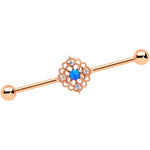 14G Blue Synth Opal Rose Gold Tone Lacy Industrial Barbell 38mm