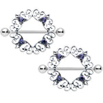 14G 9/16 Purple Gem Filigree Valentines Day Nipple Shield Set
