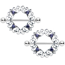 14G 9/16 Purple Gem Filigree Valentines Day Nipple Shield Set