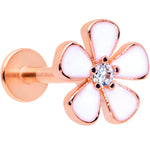 16G 5/16 Clear CZ Gem Rose Gold Tone White Flower Labret Tragus