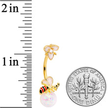 White Faux Opal Gold Tone Insect Flower Belly Ring