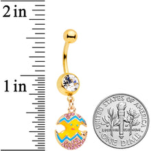 Clear Gem Gold Tone Funky Painted Easter Egg Chick Dangle Belly Ring